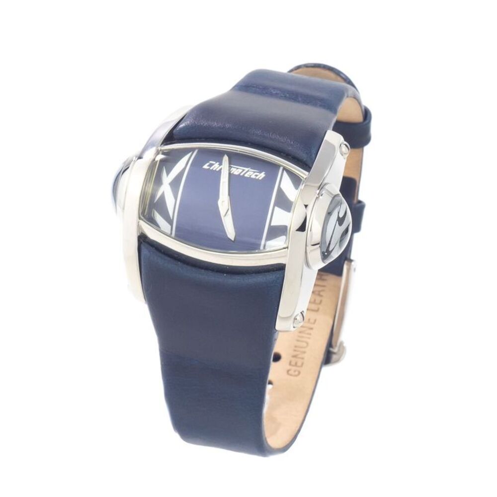 Chronotech Oval Watch Leather Strap Women Blue Watches